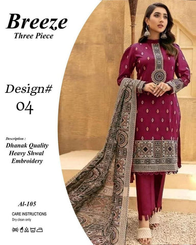Breeze Three Piece Dhanak  shwal Embroidery