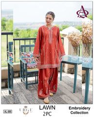 Embroidered 2Pc Lawn Unstitched Summer Dress - AL-00RN