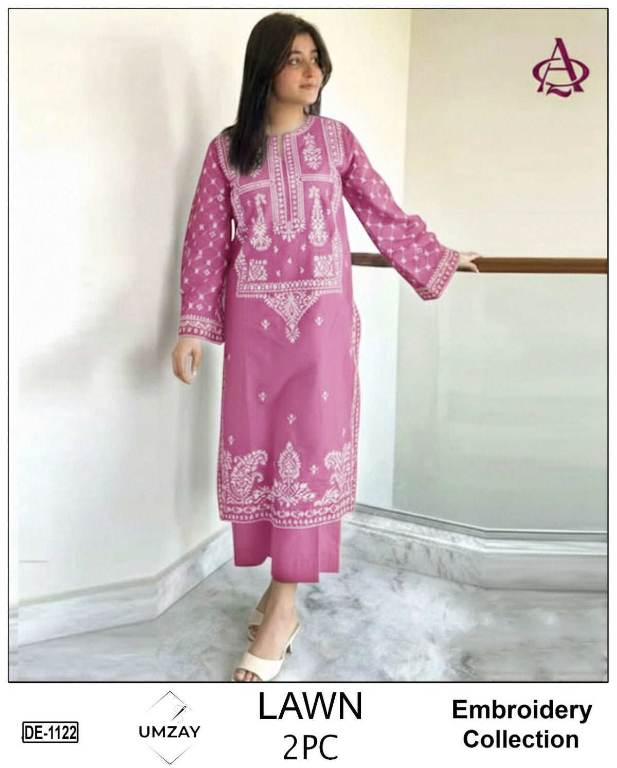 Embroidered 2Pc Lawn Unstitched Summer Dress - DE-1122PN