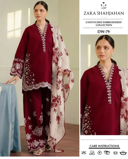 ZARA SHAHJAHAN Lawn Embroidered 3 Piece | Dw 79